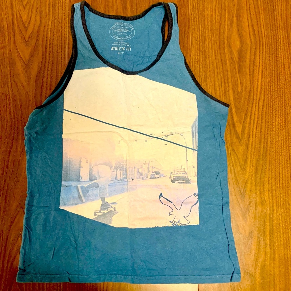 American Eagle Outfitters Blue Tank Top with White Graphic